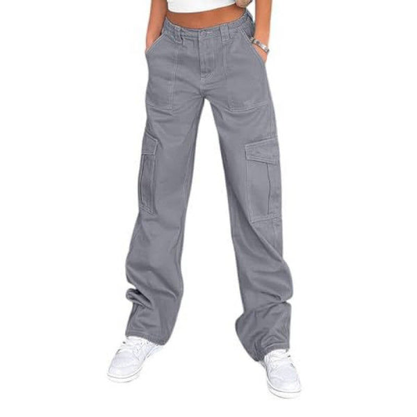 Women's Cargo Trousers, High Waisted Wide Leg with 6 Pockets