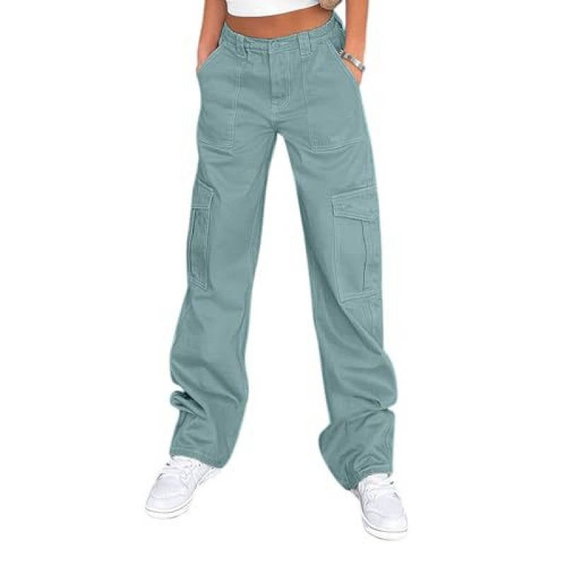 Women's Cargo Trousers, High Waisted Wide Leg with 6 Pockets