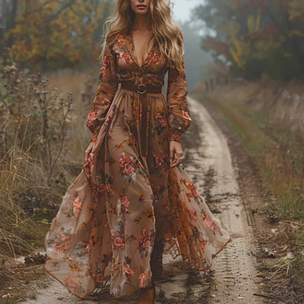 Bohemian Embroidered Maxi Dress for Women
