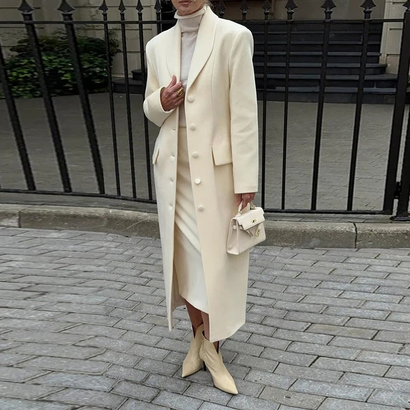 Long Single-Breasted Wool Coat for Women