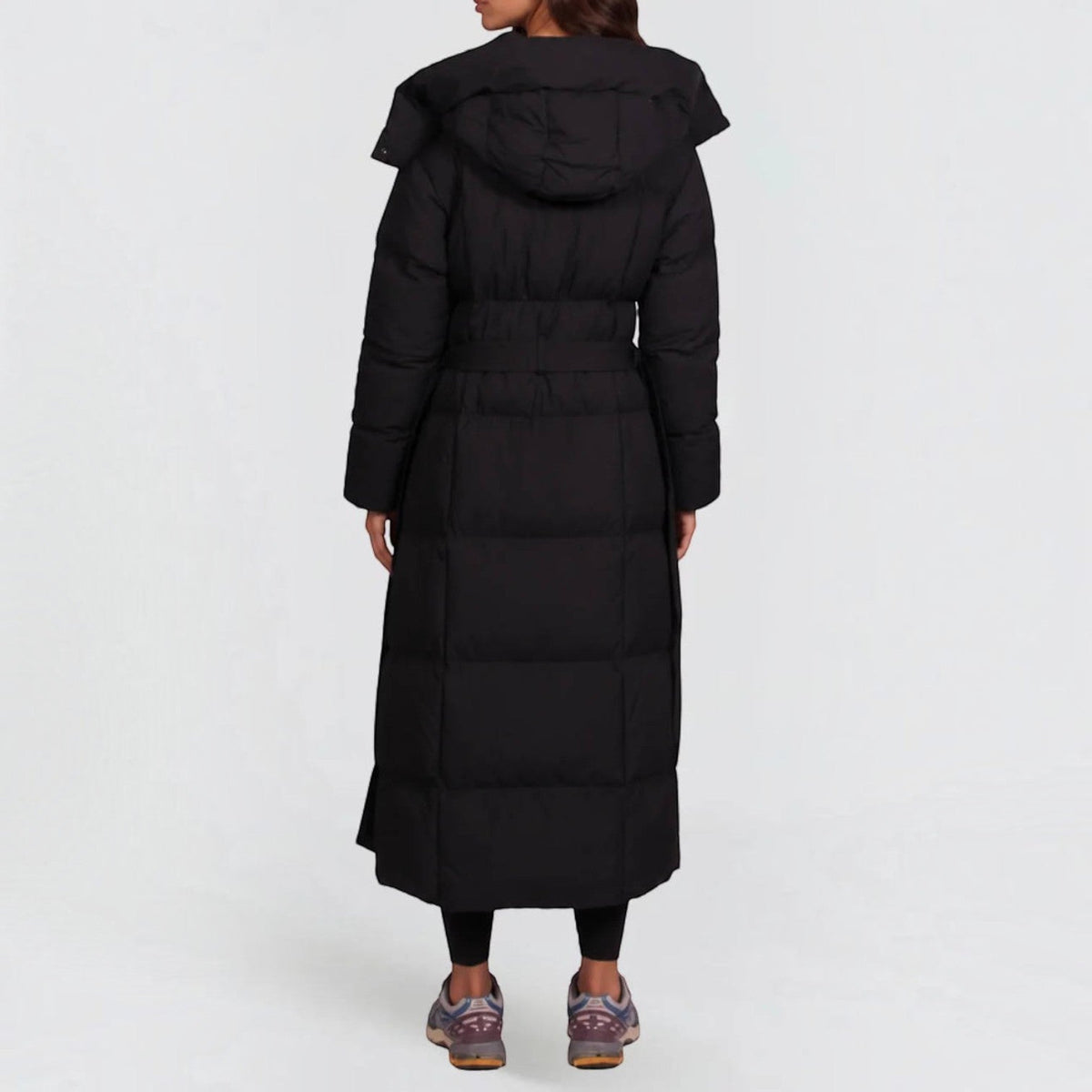 Women's Long Puffer Coat, Hooded Maxi with Tie Belt