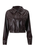 Brown Faux Leather Moto Jacket for Women, Cropped 5