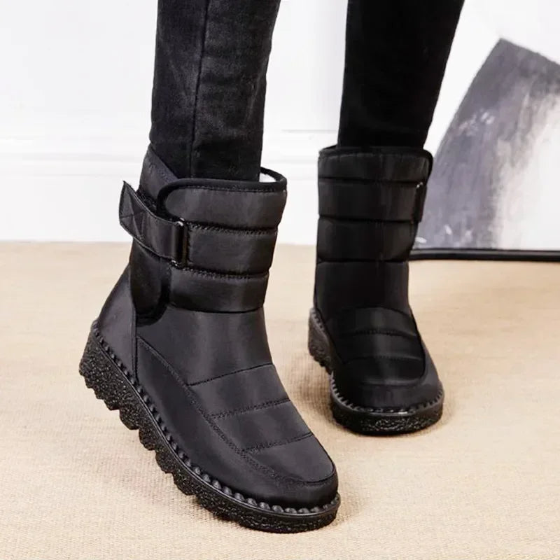 Women's Quilted Winter Boots, Strap Detail Lug Sole