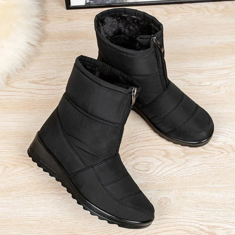 Women's Quilted Winter Boots, Strap Detail Lug Sole