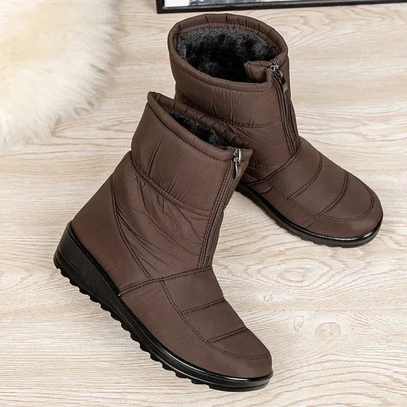 Women's Quilted Winter Boots, Strap Detail Lug Sole