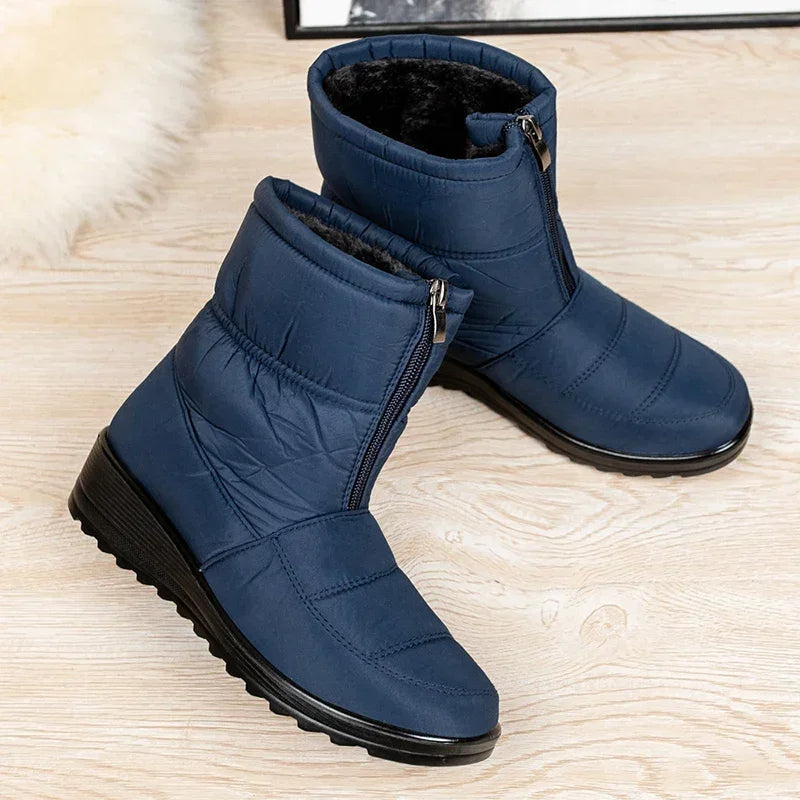 Women's Quilted Winter Boots, Strap Detail Lug Sole