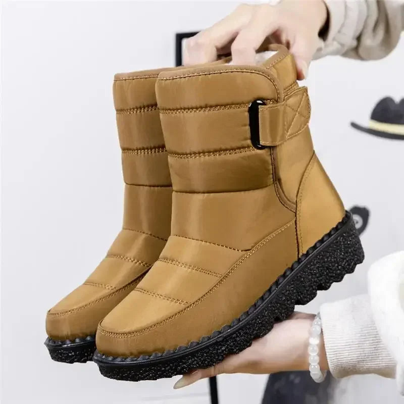 Women's Quilted Winter Boots, Strap Detail Lug Sole