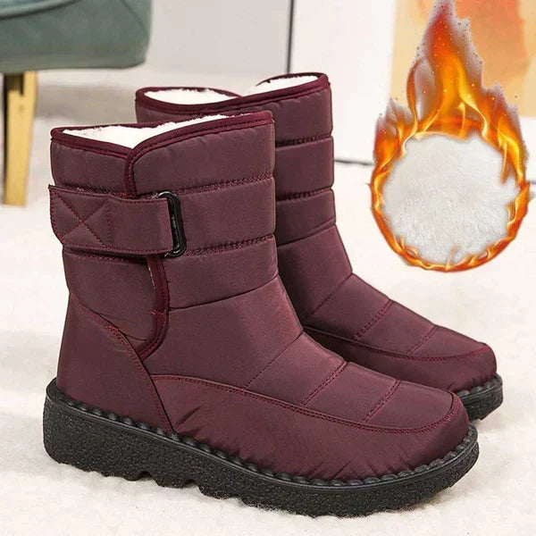 Women's Quilted Winter Boots, Strap Detail Lug Sole