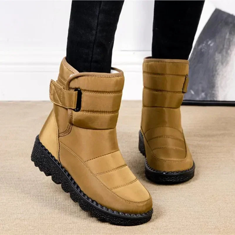 Women's Quilted Winter Boots, Strap Detail Lug Sole
