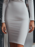 White Wrap Midi Dress Long Sleeve Fitted Elegant 3