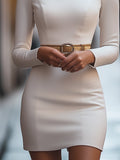 White Mandarin Collar Belted Midi Dress 4