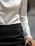 White Satin Blouse Draped Neckline Elegant Fitted 3