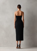 Kaia | Black Strapless Bodycon Midi Dress with Pockets for Women 5