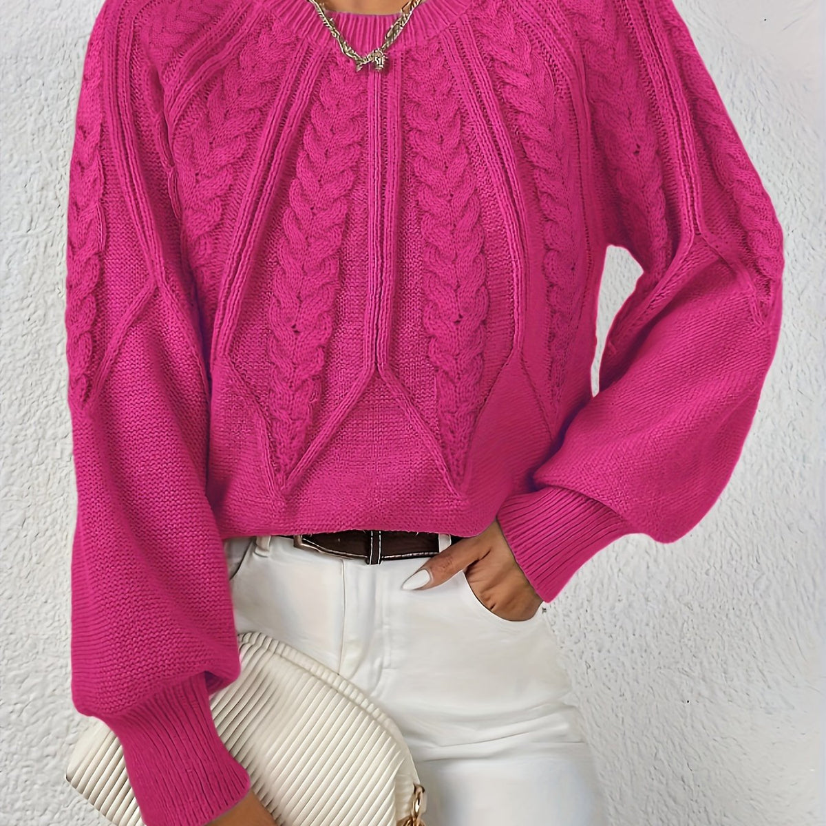 Britta | Cropped Cable Knit Crew Neck Sweater for Women