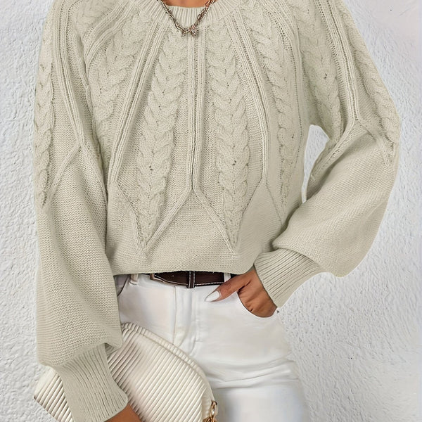 Women's Cropped Cable Knit Jumper, Crew Neck