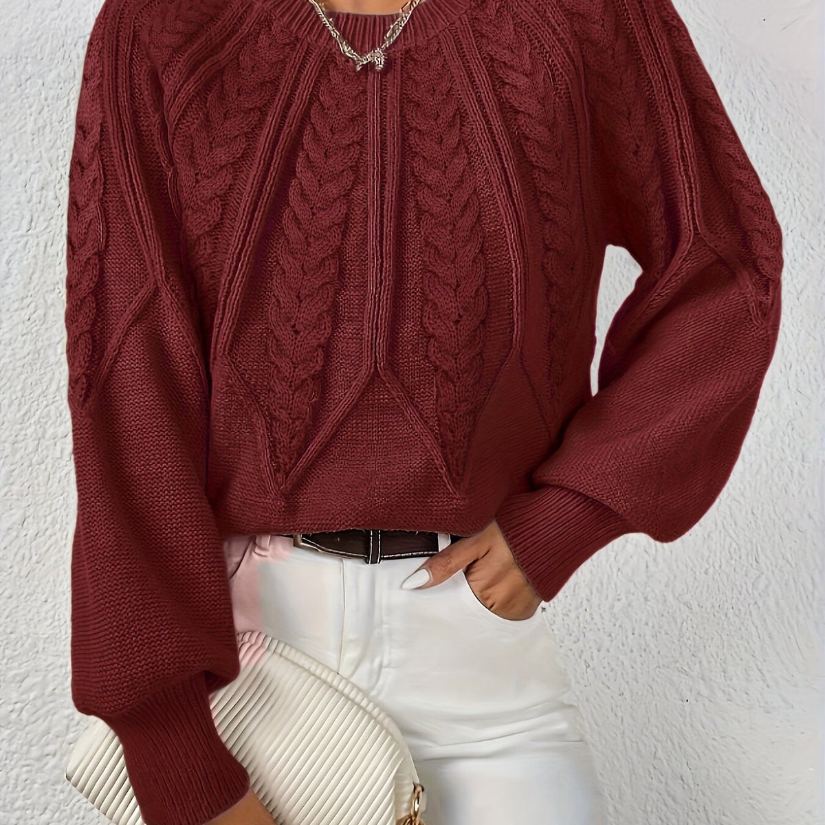 Britta | Cropped Cable Knit Crew Neck Sweater for Women