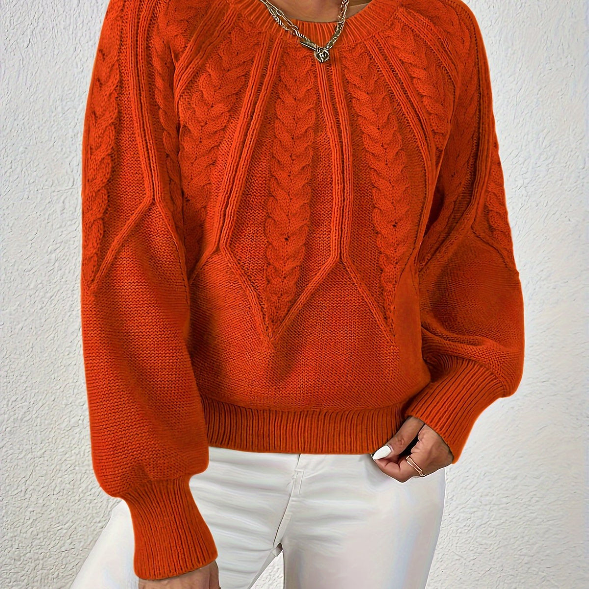 Britta | Cropped Cable Knit Crew Neck Sweater for Women