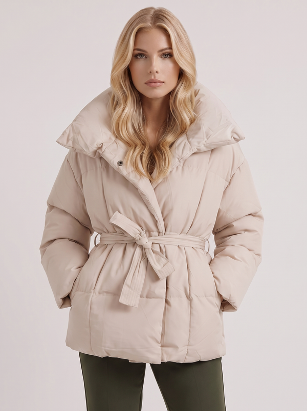 Belted Quilted Puffer Jacket for Women