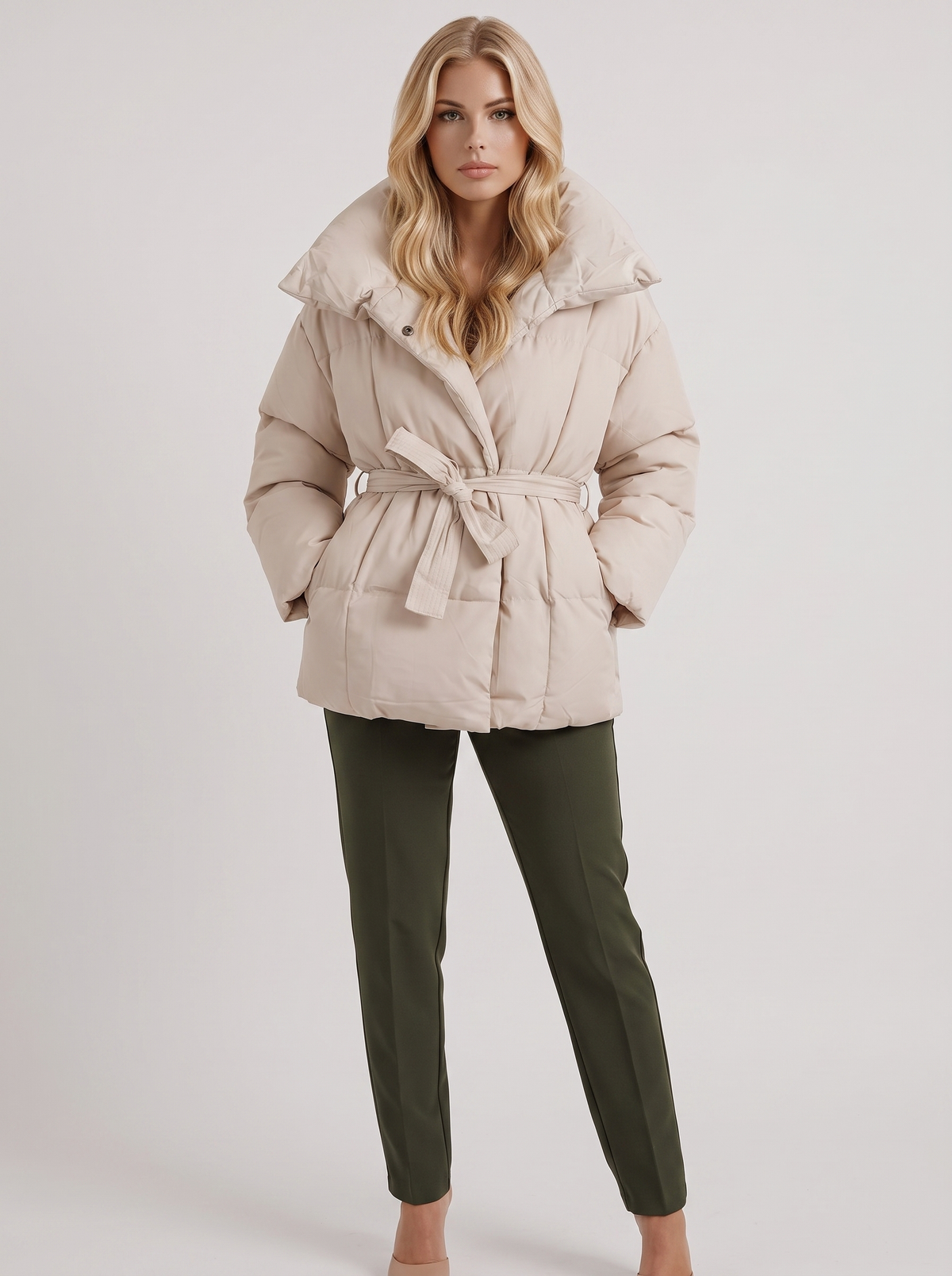 Belted Quilted Puffer Jacket for Women
