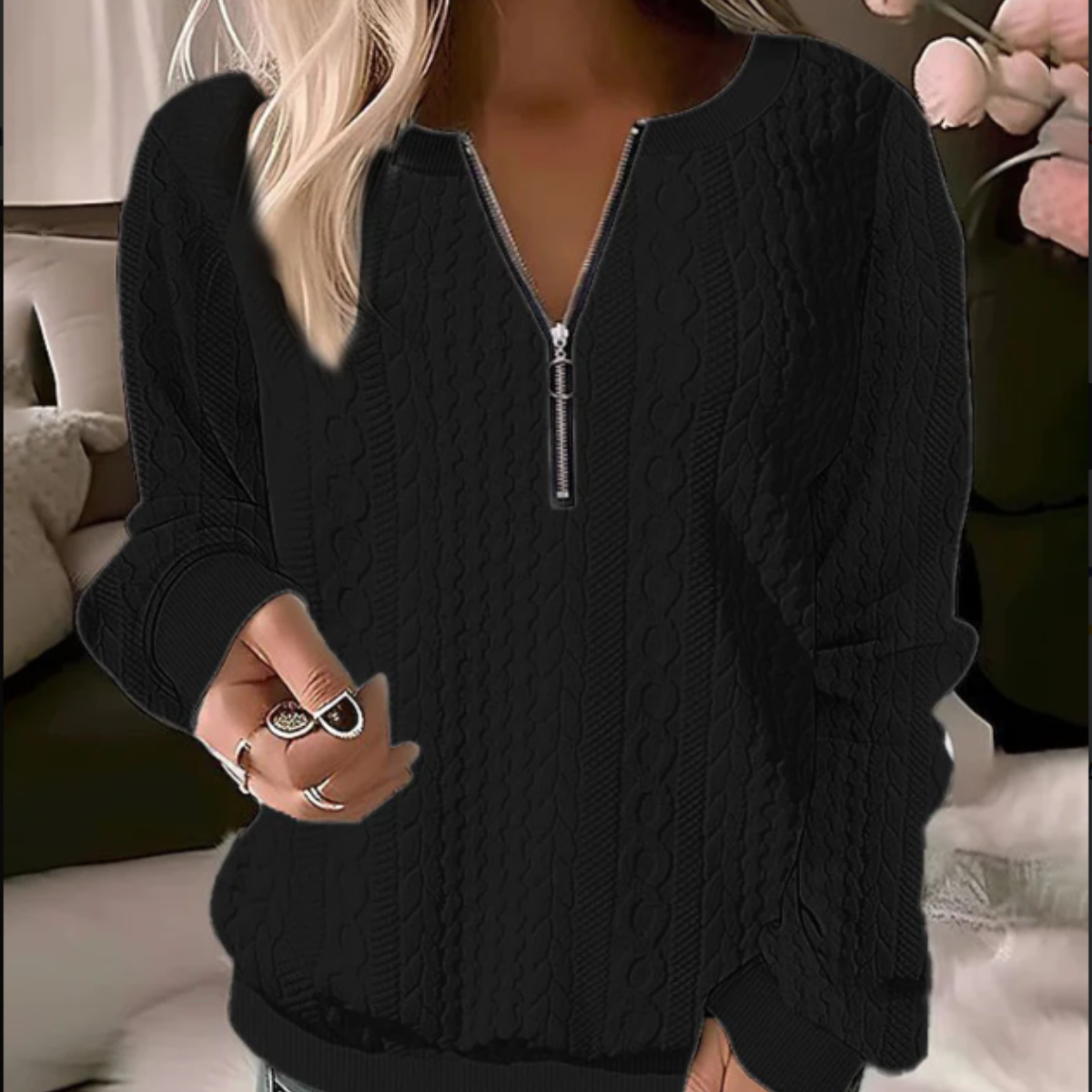 Kirsten | Cable Knit Half-Zip Sweater for Women
