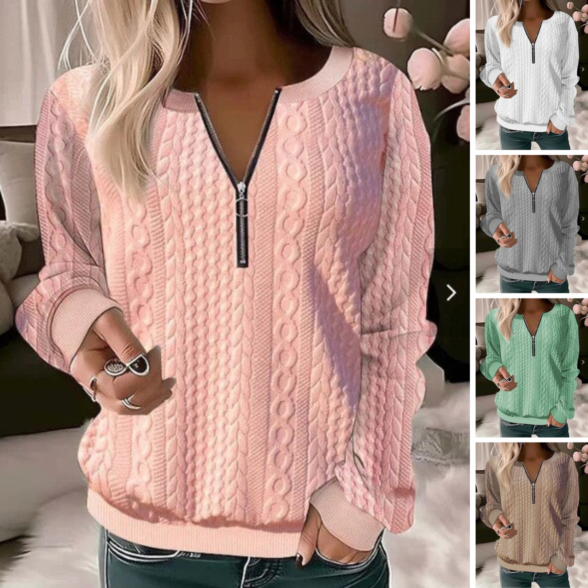 Kirsten | Cable Knit Half-Zip Sweater for Women
