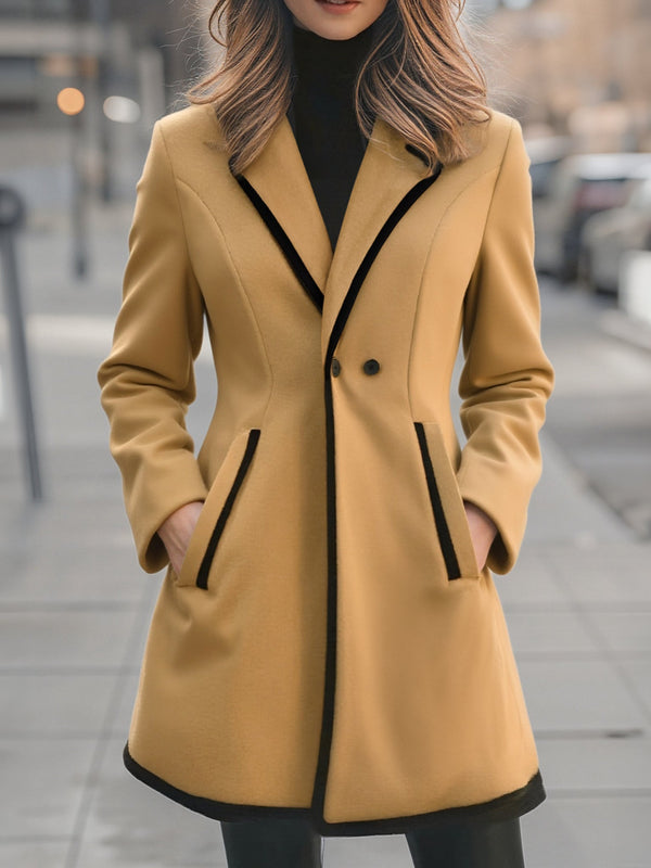 Double-Breasted White Coat with Black Contrast Trim