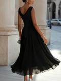 Pleated Midi Dress Draped Neck Sleeveless Fitted 6