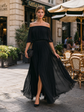 Pleated Chiffon Off-Shoulder Maxi Dress 3