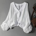 Linen Blouse V-Neck Batwing Sleeves Loose Fit Summer 1