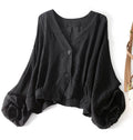 Linen Blouse V-Neck Batwing Sleeves Loose Fit Summer 4