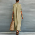 Linen Maxi Shirt Dress Short Sleeve Button Down Relaxed Fit 2