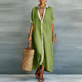 Linen Maxi Shirt Dress Short Sleeve Button Down Relaxed Fit 6