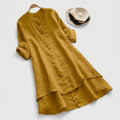 Linen Shirt Dress Button-Down Layered Hem Relaxed 1