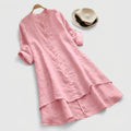 Linen Shirt Dress Button-Down Layered Hem Relaxed 2