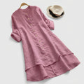 Linen Shirt Dress Button-Down Layered Hem Relaxed 3