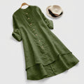Linen Shirt Dress Button-Down Layered Hem Relaxed 4