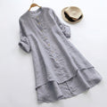 Linen Shirt Dress Button-Down Layered Hem Relaxed 5