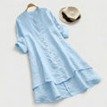 Linen Shirt Dress Button-Down Layered Hem Relaxed 6