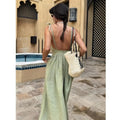 Linen Maxi Dress A-Line Sleeveless Open Back Adjustable Tie 1