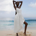 Linen Maxi Dress A-Line Sleeveless Open Back Adjustable Tie 3