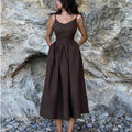 Linen Maxi Dress A-Line Sleeveless Open Back Adjustable Tie 5