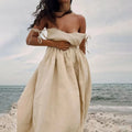 Linen Maxi Dress A-Line Sleeveless Open Back Adjustable Tie 6