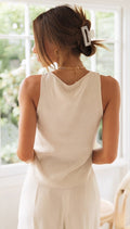 Linen Two-Piece Set V-Neck Crop Top Wide-Leg Pants 2