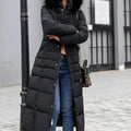 Women's Long Puffer Coat, Faux Fur Hood Quilted 1