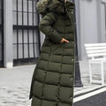 Women's Long Puffer Coat, Faux Fur Hood Quilted 2