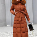 Women's Long Puffer Coat, Faux Fur Hood Quilted 5