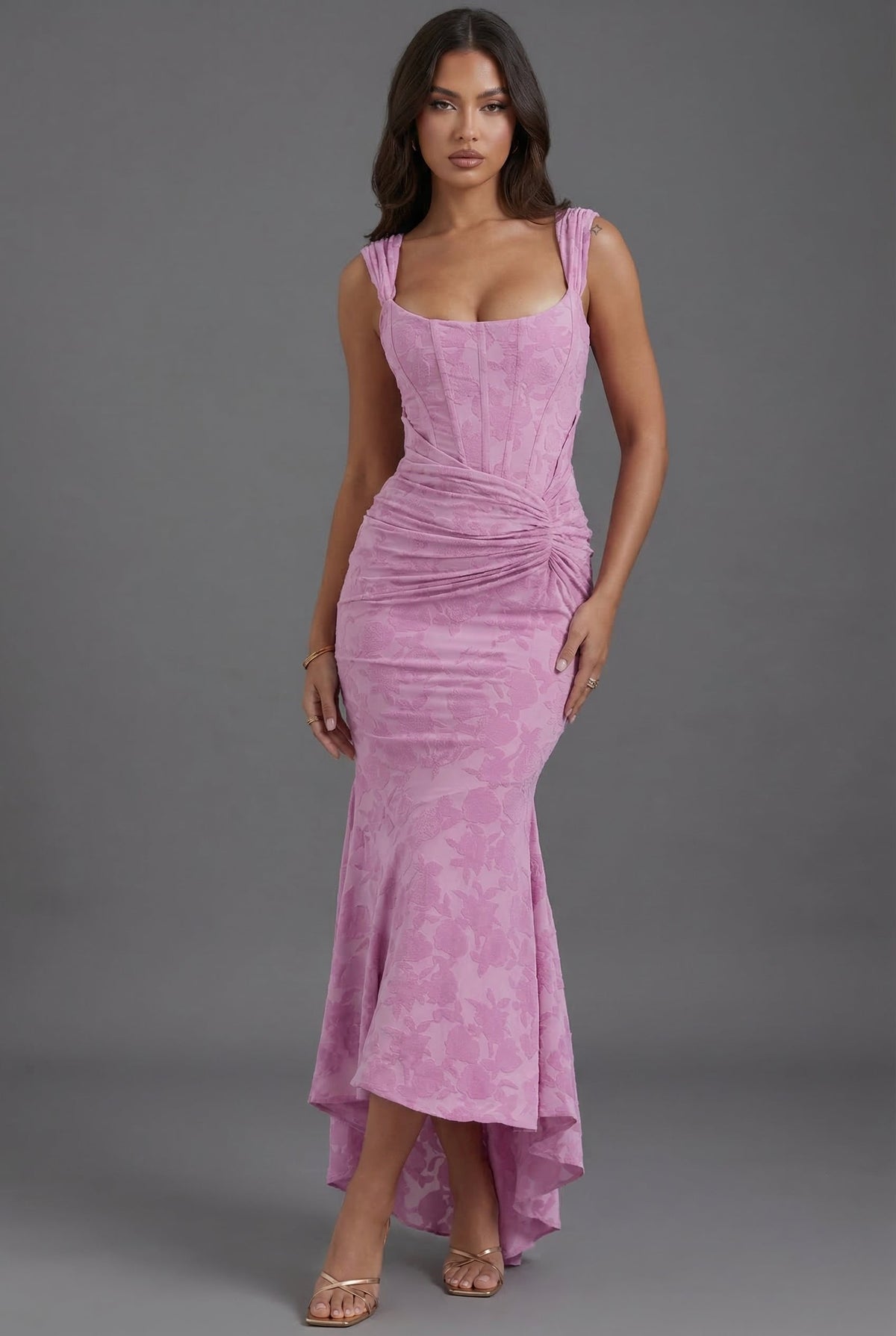 Maxi Dress Ruched Corset Bodice Fishtail Hem
