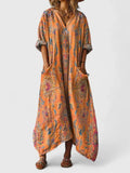 Maxi Dress Cotton Paisley Print Boho Oversized Pockets 1