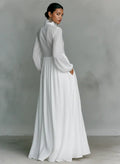 Maxi Dress Cotton Linen Blend Button Front Stand Collar 2