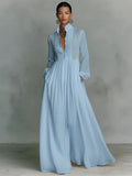 Maxi Dress Cotton Linen Blend Button Front Stand Collar 3